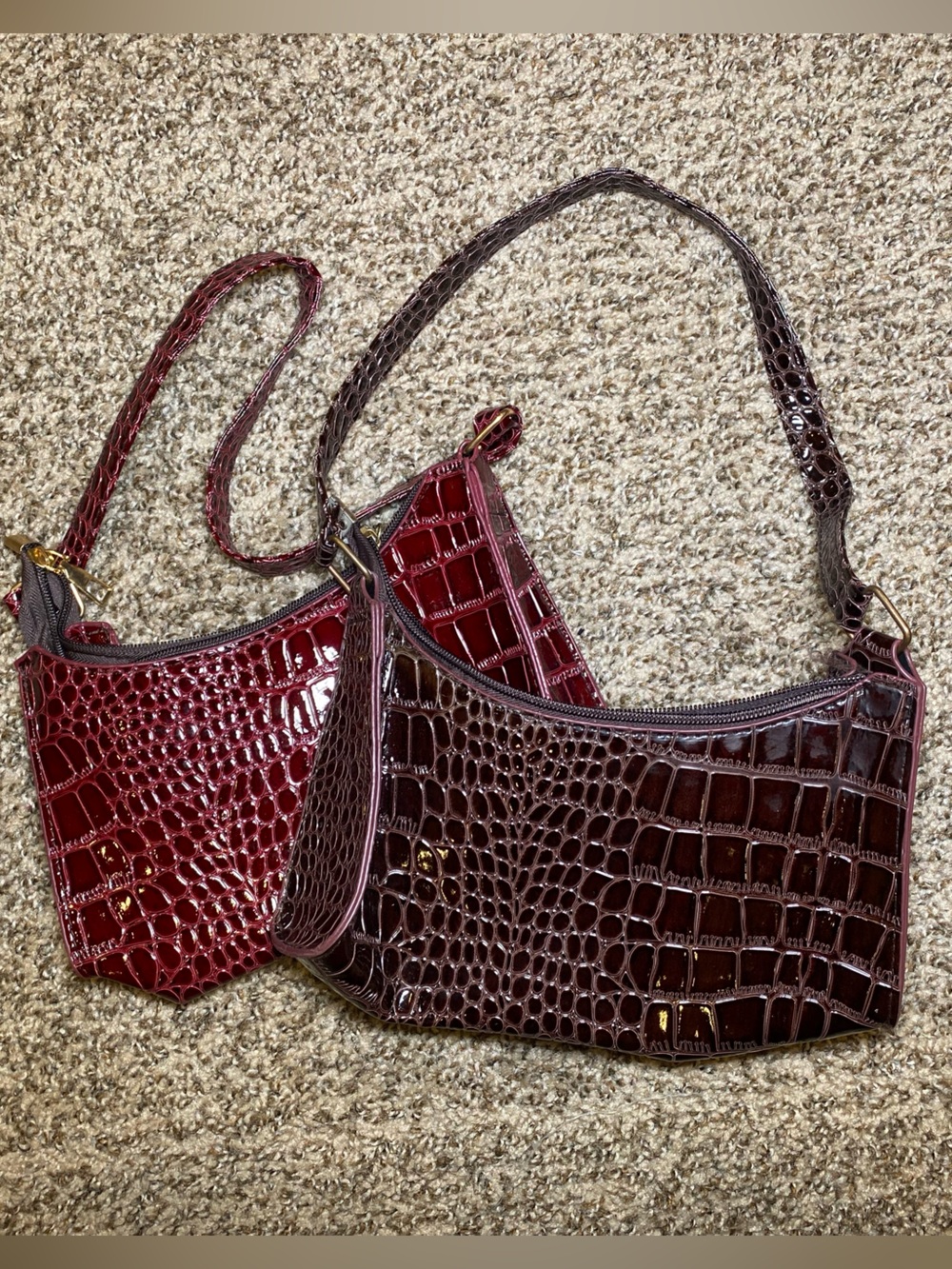 Shoulder Bag in Burgundy and Chocolate Brown